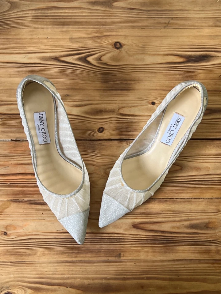 Tacones para mujer Jimmy Choo Love de malla plateados blancos talla 40 EU | 9,5 US | 7,5 UK Foto 2 de 4