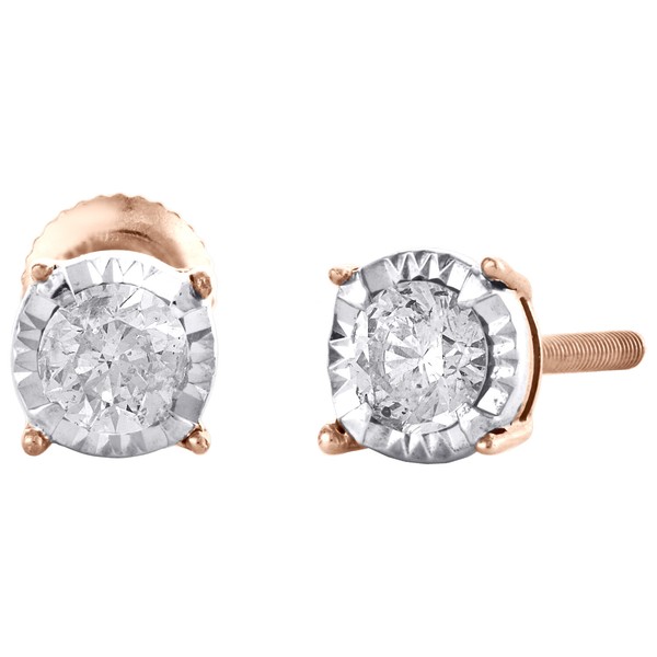 10K Rose Gold Rundschliff Diamant 4 Zacken Ohrstecker 4.75Mm Wunder Set 1/3 Ct-image
