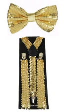 Unisex Clip-on Sequin "Gold" Bow tie & Suspender Set