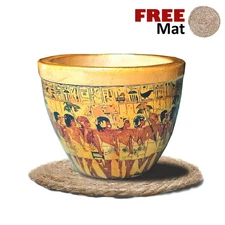 Museum Replica Mini Clay Vase | Egyptian Art Vintage Style Decor with FREE Mat