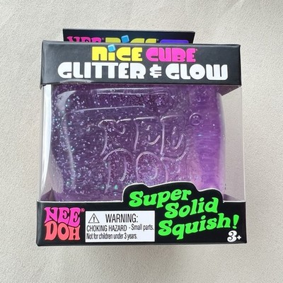 Nee Doh Nice Cube Glitter & Glow Super Solid Squeezable NEW NEEDOH VIRAL Purple