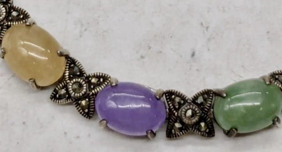 925 “GSJ” MARCASITE MULTI GEMSTONE & W/JADEITE BRACELET 7.75” Lot#53 - Изображение 3 из 4