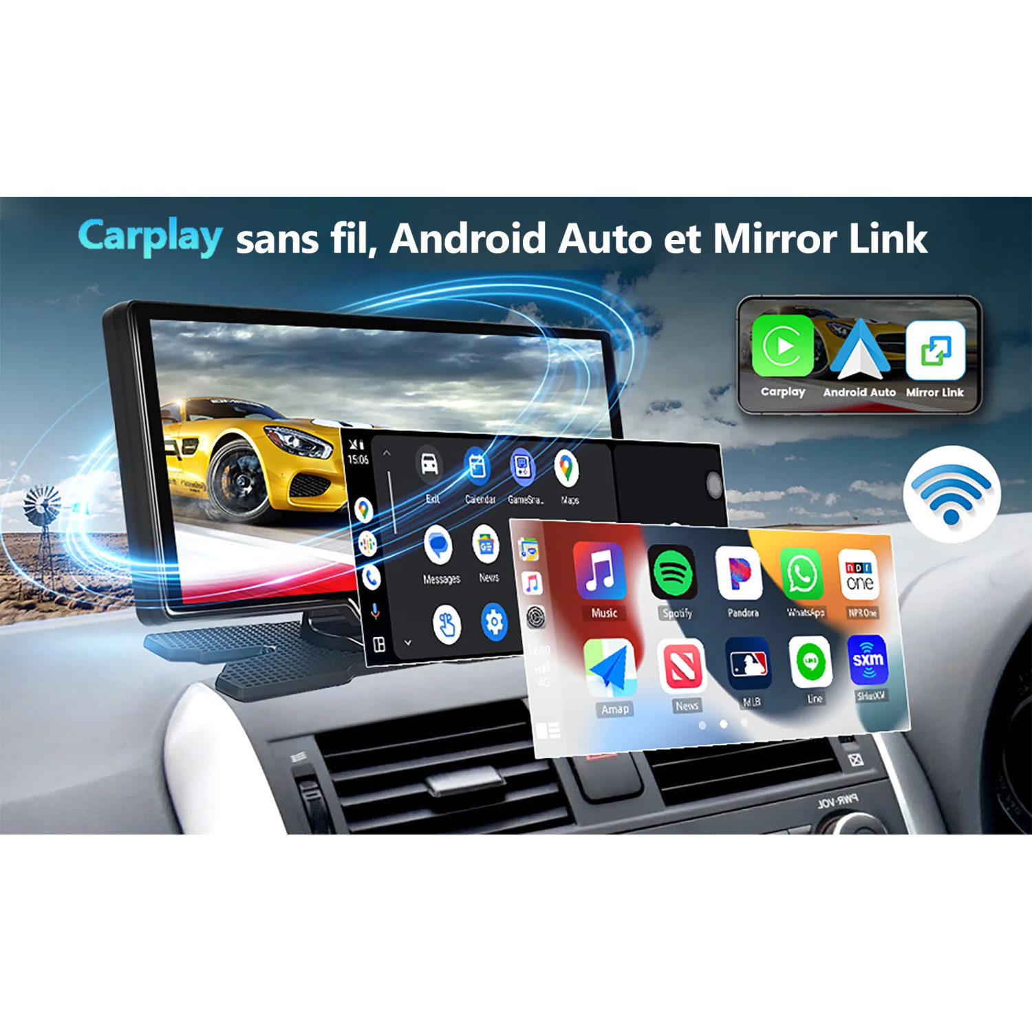 Display Auto Portatile 10,26" CarPlay Android Auto Wireless Dashcam 4K GPS BT FM - Miniatura 7
