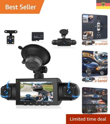 360° 4 Kanal Dashcam Auto, 4 Kamera FHD 1080P Vorne und Hinten Links Rechts