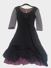 Vintage COP COPINE Y2K "Hero" Bubble Hem Dress Striped Sleeves Zip Black 1 XS