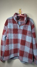 Eddie Bauer Women s L Sherpa Fleece Pullover Quarter Zip Buffalo Plaid Cozy