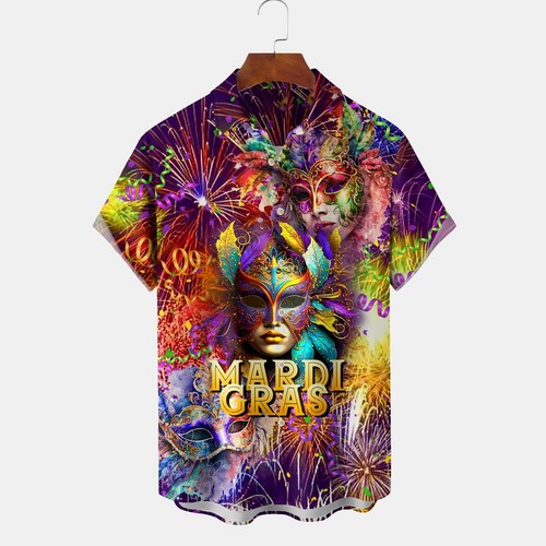 Mardi Gras Mask Fireworks Print Mens Chest Pocket Shirt Big Tall | eBay