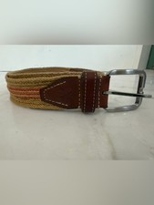 Martin Dingman Stripes Woven Natural Fiber and Leather 39  men  s belt