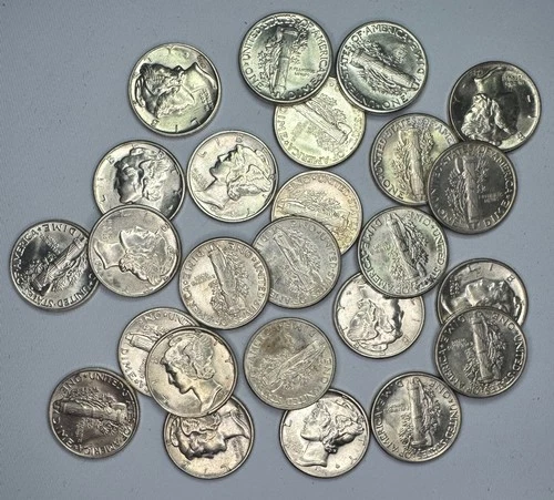 1944 BU Silver Mercury Dime 25 Coin Lot US 10 Cent UNCIRCULATED 10c 1/2 ROLL