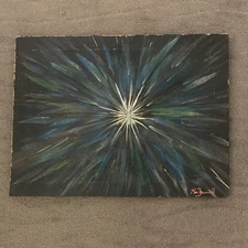 Vintage Starburst Abstract Painting Original 24” X 18” Free Shipping!