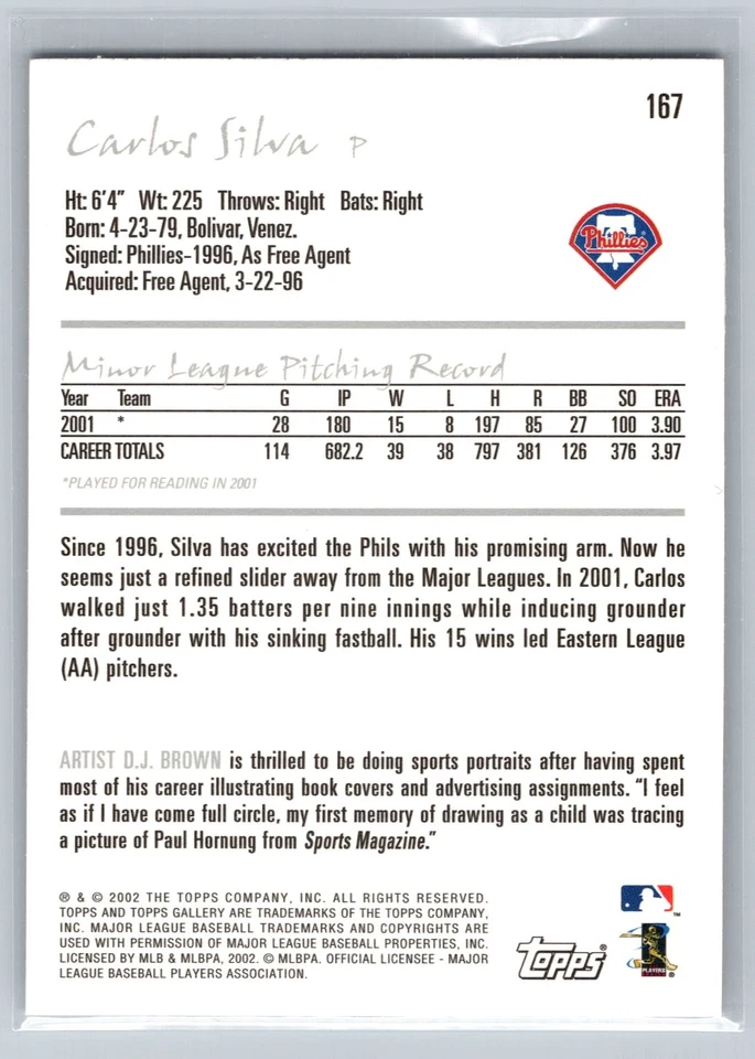 Carlos Silva 2002 Topps Gallery #167 Philadelphia Phillies Baseball Card - Image 2 of 2