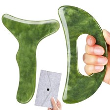 2 in 1 Jade Stone Gua Sha Massage Tool, Large Guasha Muscle Scraper Tools Set...