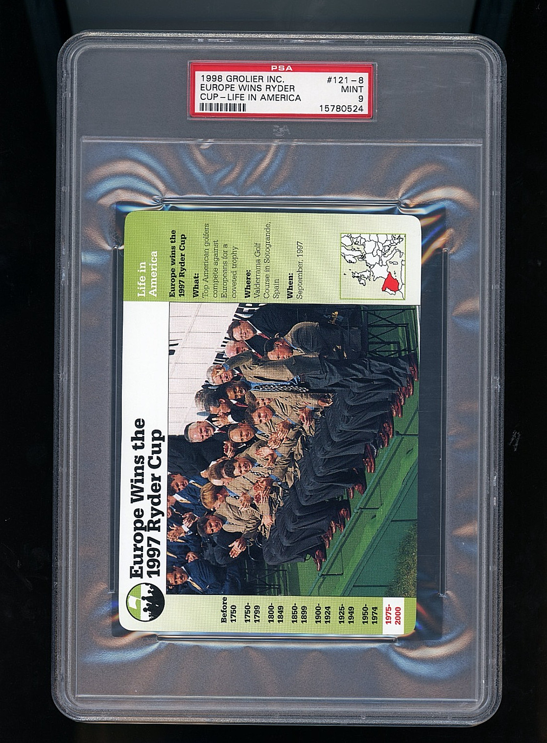 1998 Grolier Inc. Europe Wins Ryder Cup Tiger Woods RC PSA 9 Mint Low POP