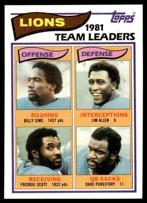 1982 TOPPS BILLY SIMS/JIM ALLEN/FREDDIE SCOTT/DAVE PUREIFORY B DETROIT LIONS