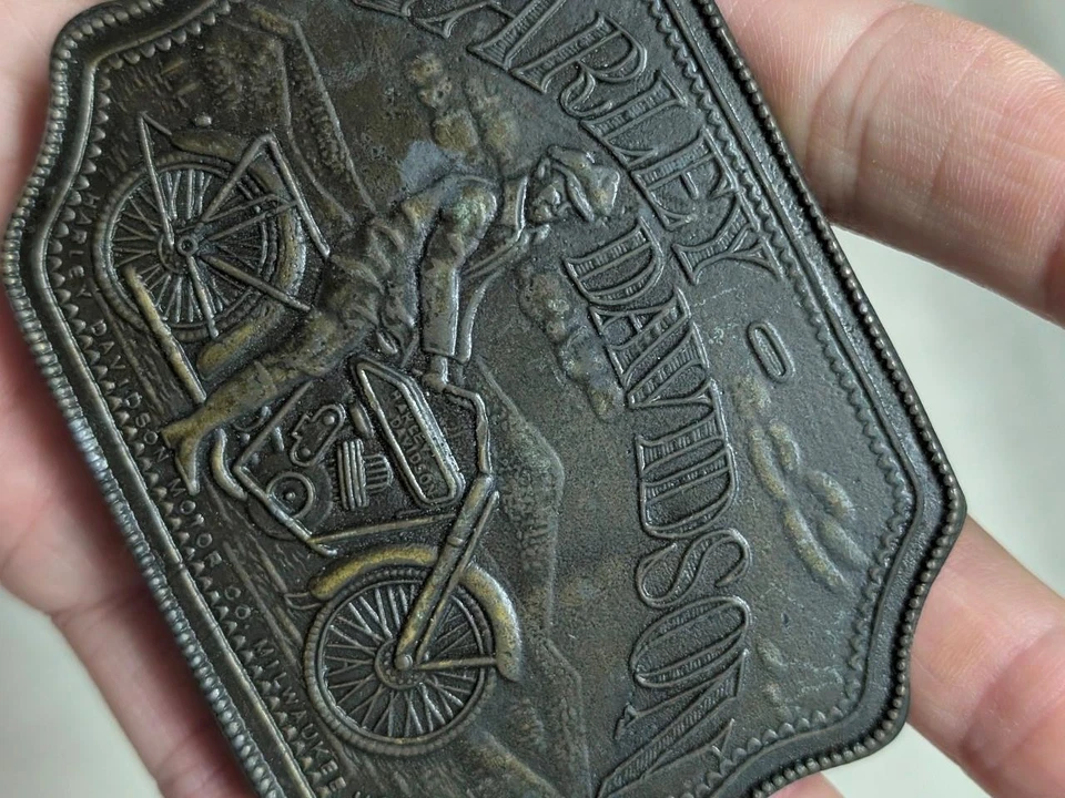 Hebilla de cinturón vintage años 70 Harley Davidson motocicletas LATÓN motociclista western Foto 3 de 4