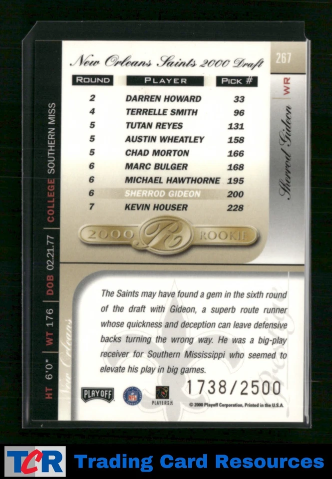 2000 Playoff Prestige #267 Sherrod Gideon #/2500 - Image 2 of 2