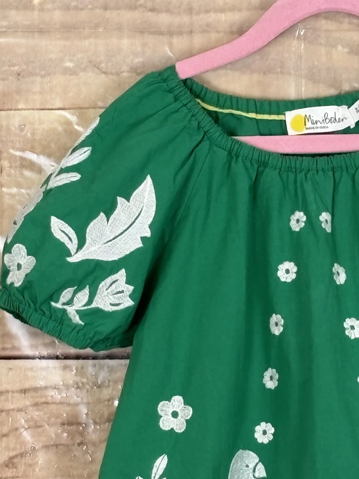Vestido Mini Boden Niña 3-4 años Verde Bordado Manga Elástica Cuello Volantes Dobladillo Foto 4 de 4