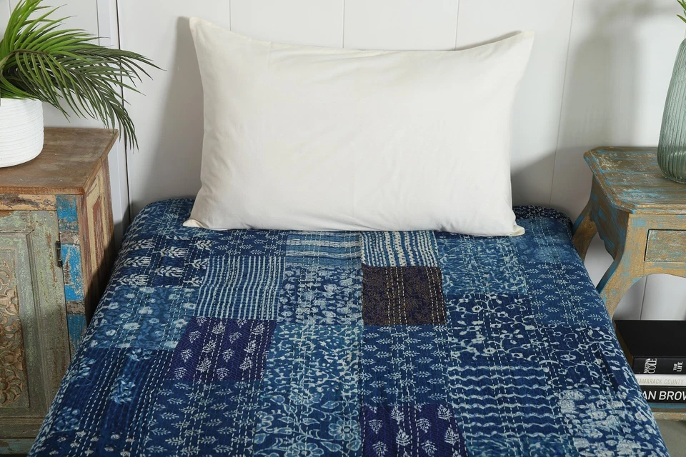 Colcha Kantha India Estampado en Bloque Floral Retazos Colcha Manta Doble Tiro Foto 4 de 4