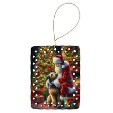 Irish Wolfhound and Santa Claus Christmas Porcelain Ornament DAC4127CO2