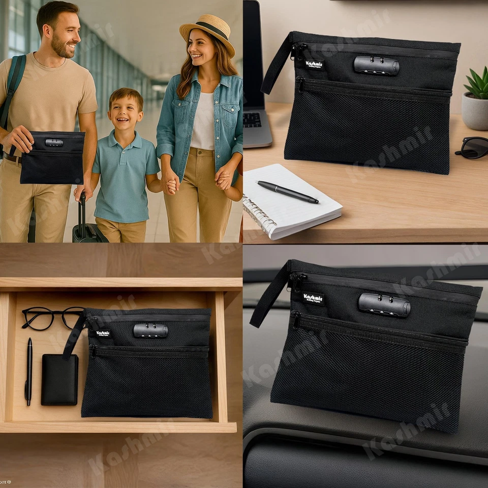 Bolsa de Viaje Cachemira Bolsa 12x10 Grande Bolsa de Dinero Combinación Bloqueo Resistente al Agua Foto 2 de 4