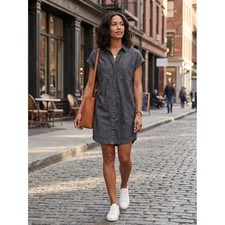 Everlane Clean Cotton Short Sleeve Shirt Dress Charcoal Grey Small Pocket Mini