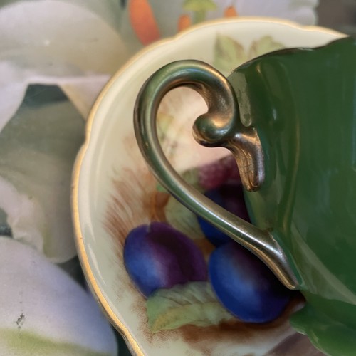 1940s Green Tea Cup & Saucer Gold Orchard Fruit Hand Painted Occupied Japan - Picture 6 of 15