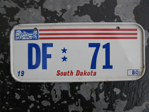 Vintage 1980 South Dakota Wheaties Miniature Bike State Metal License Plate