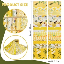 40x Yellow Cotton Twill Fabric Strips Pre-Cut Floral Patterns for Quilting
