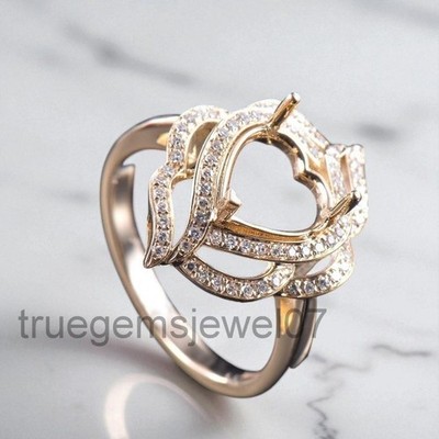 Unique Design Heart Cut 9x9mm Sami Mount Ring Women Ring Sterling Silver 925