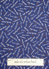 Coffee Cappuccino Espresso Words Fabric Blue Cotton 372 Elizabeths Studio Yard