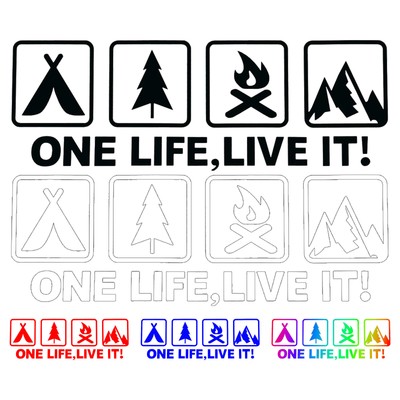 2x One-Life Live It Autoaufkleber Camping Wild Survival Quadruple Aufkleber für