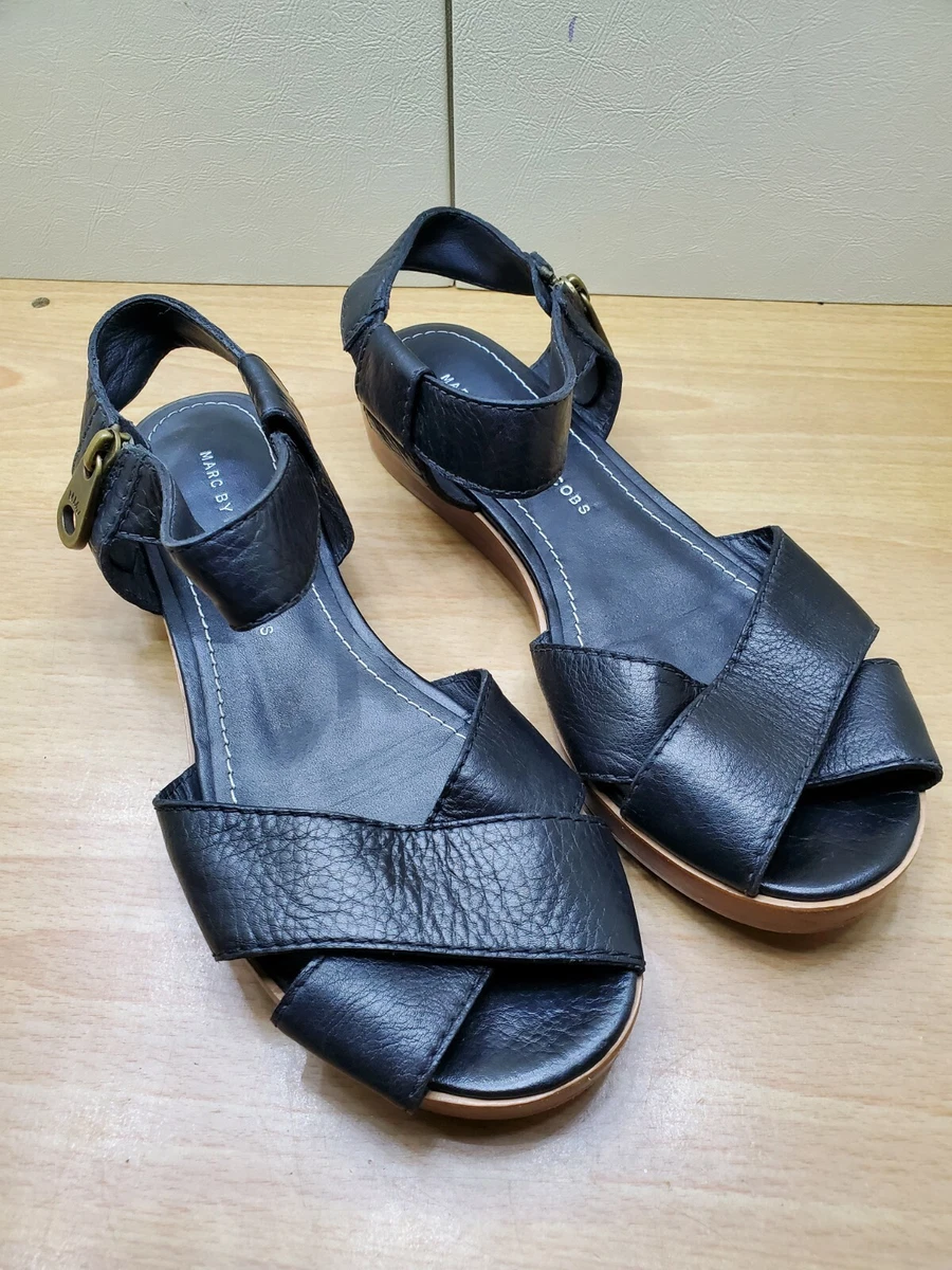 Women's Marc by Jacobs Wedge Sandals Black Size 7 Preowned Condition | eBay