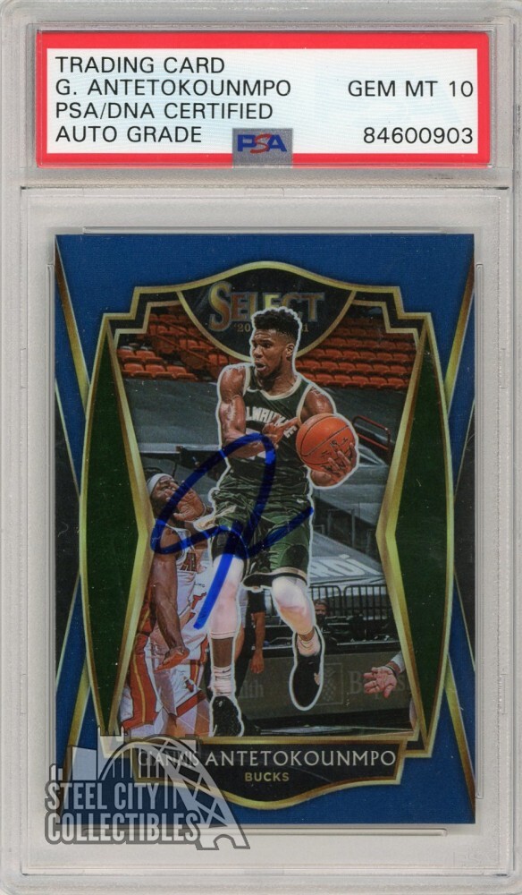 Giannis Antetokounmpo 2020-21 Panini Select Blue Autograph Card #117 PSA/DNA 10