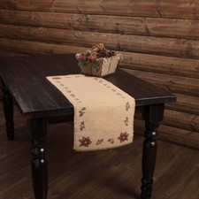Jute Burlap Poinsettia Table Runner Natural Green Red Christmas