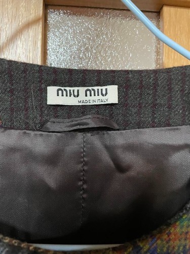 Miu Miu Wool Patchwork Coat Cashmere Blend Collarless Design Auth TS1 - Picture 7 of 9