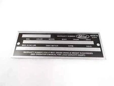 DATA PLATE FOR VINTAGE FORD TRUCK 1960'S #V277-8