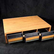 Cassette Tape Holder Faux Wooden 3 Drawer Storage Cabinet Case Holds 42 Vintage