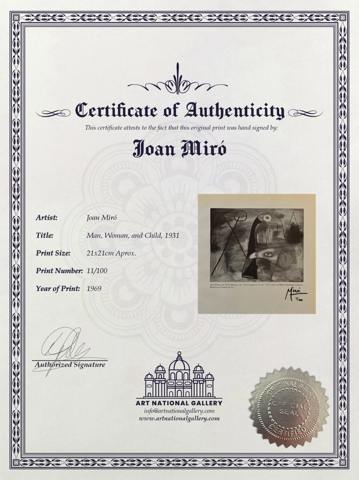 Litografía original firmada a mano Joan Miró con certificado de autenticidad y valoración de $3,500 Foto 4 de 4