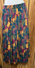 VTG Alfred Dunner Floral Midi Skirt Tropical Pleated Elastic Waist Boho 8