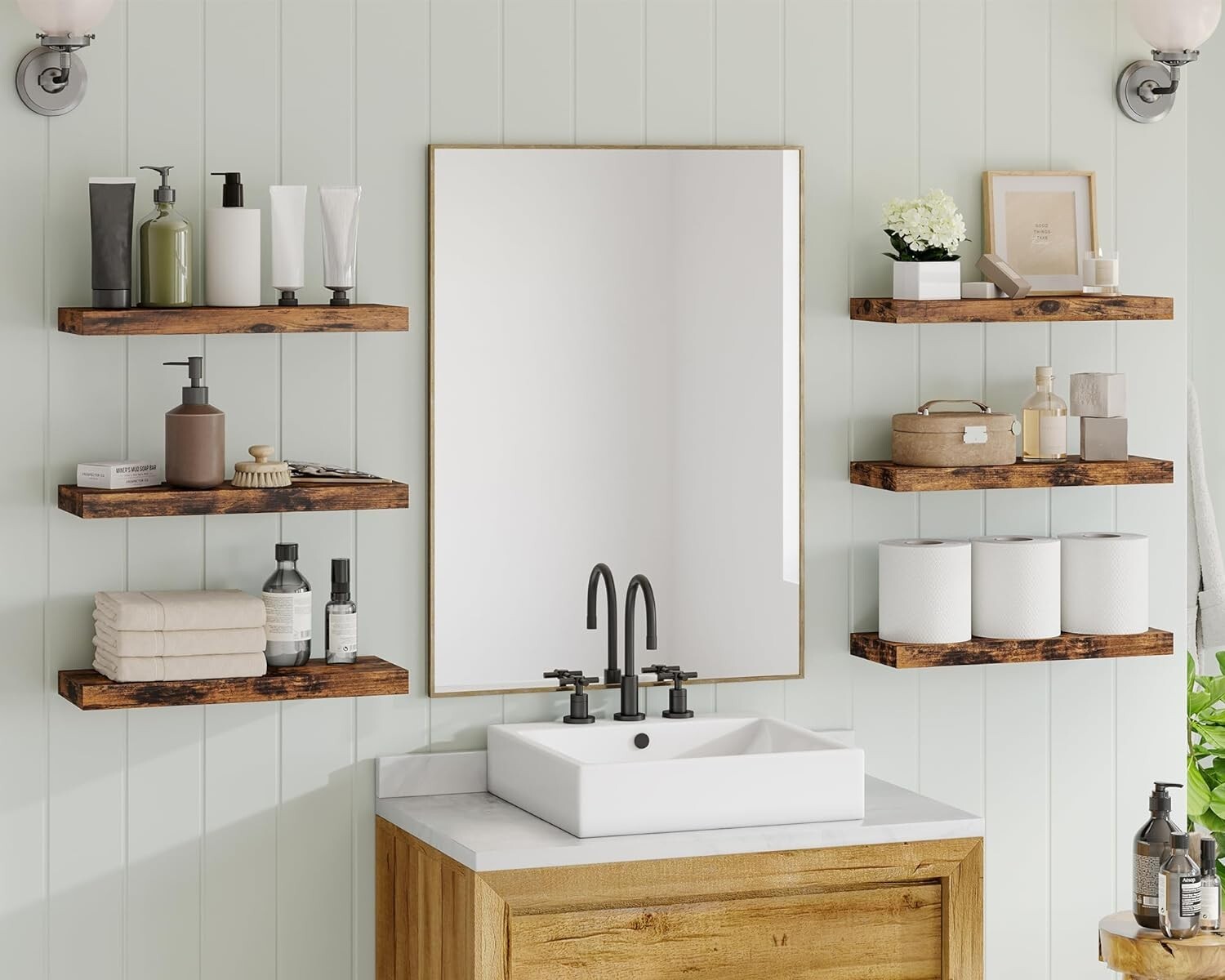 Modern Floating Shelves, Set of 6 - Sturdy Wall Storage for Organized Living