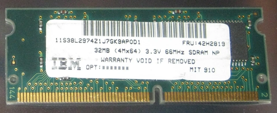 32MB IBM SDRAM 66MHz PC-66 SO-DIMM 144-pol. CL3 3,3V MB8504S064AE-100L 42H2819 - Bild 2 von 3