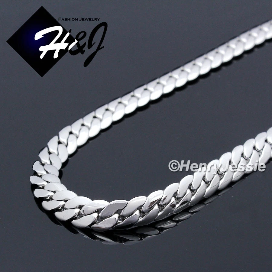 Collar de cadena cubana Miami de plata de 3/4/5/6/8 mm de acero inoxidable de 18-40" HOMBRE*155 Foto 2 de 4