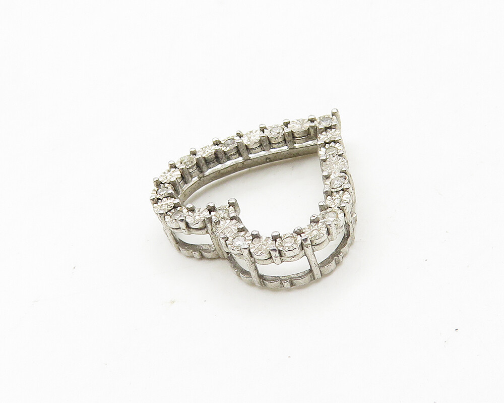 925 Sterling Silver Vintage Genuine Diamonds Open Love Heart