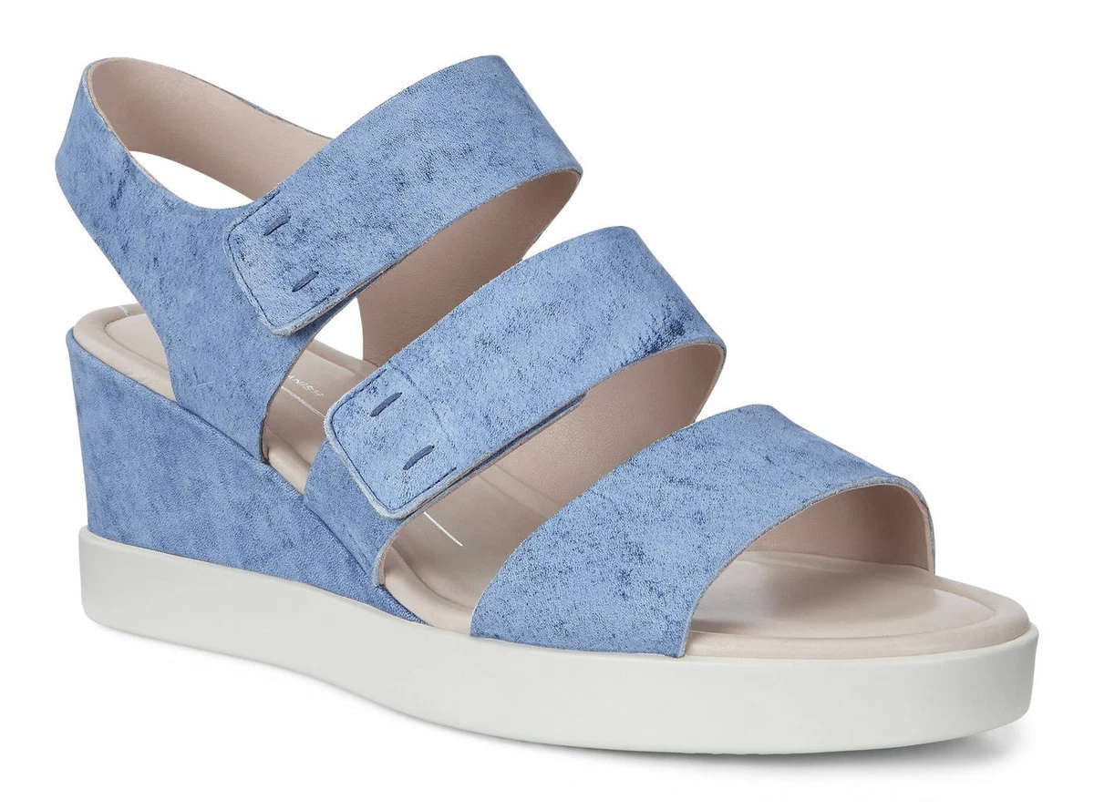 160 Ecco Shape Wedge Plateau Platform Sandals Indigo Leather