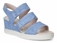 $160 Ecco Shape Wedge Plateau Platform Sandals Indigo Leather Shoes 7 5.5 38 BLU