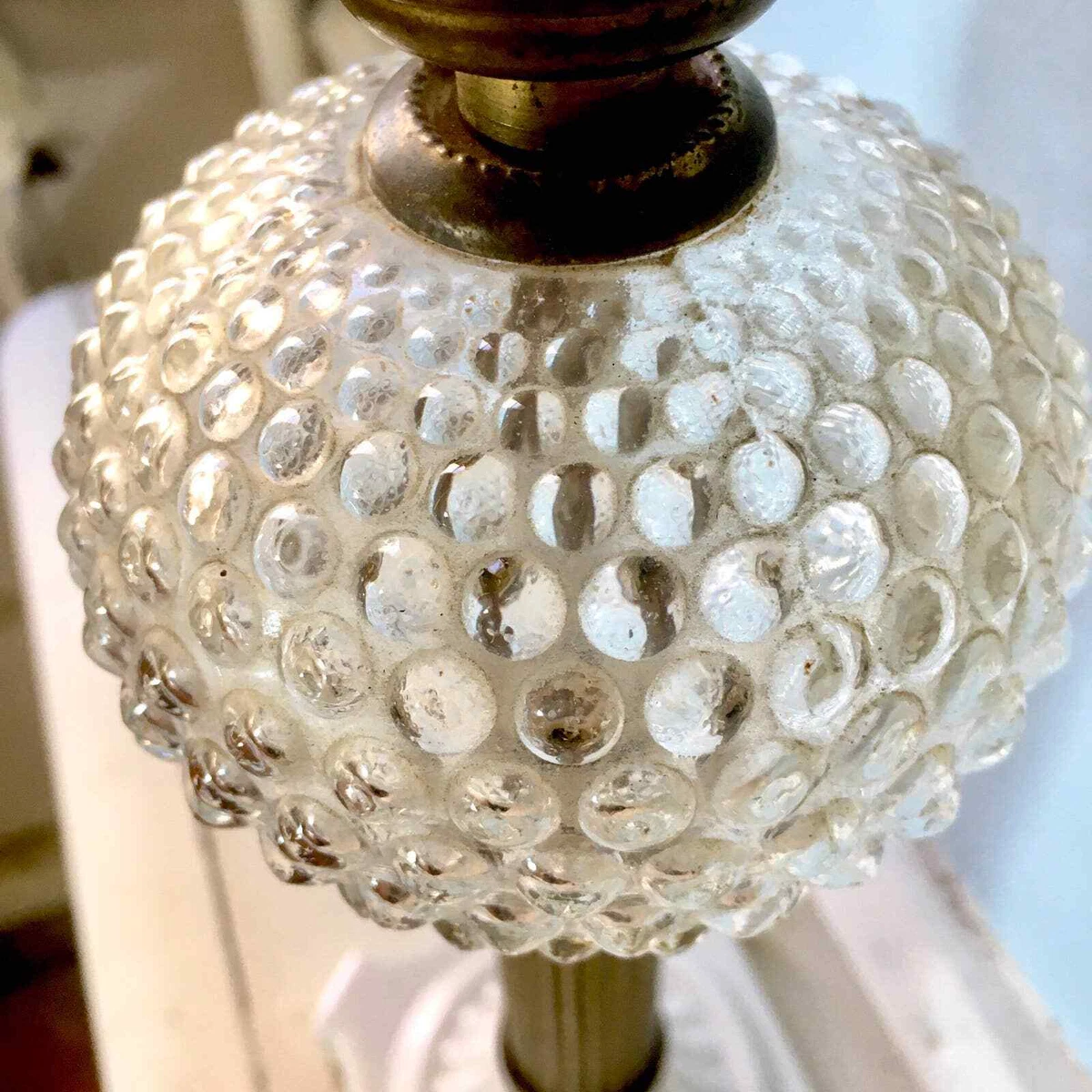 40s Hobnail clear glass lamp boudoir lamp metal fluted stem porcelain base