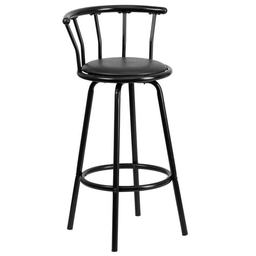 Barhocker Crown Back schwarz Metall mit schwarzem Vinyl-Drehsitz - Bild 1 von 9