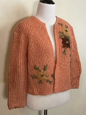 Vtg 50s Mohair Floral Cardigan Sweater