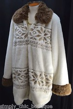 Nordic Lights Jacket Coat Faux Fur Ski Snowflake Boho Soft Hippie Hippy Zip Up L
