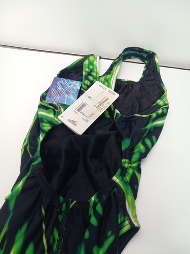 Speedo Girls Youth One Piece Swim Suit Sz 26 Black Green Shooting Star - Picture 8 of 9